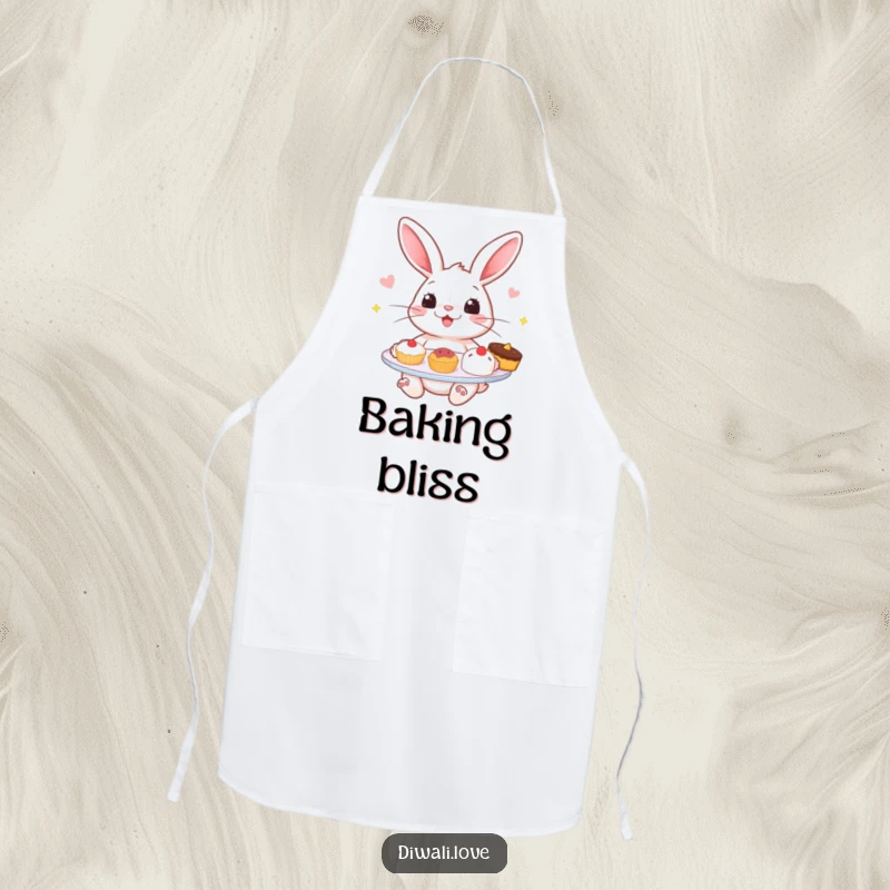 Funny apron: A cheerful rabbit offering tempting sweets, a whimsical and practical kitchen accessory.