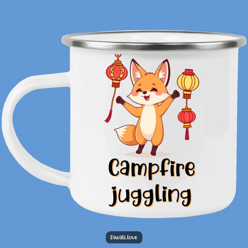 Funny Fox Lantern Camping Mug - Curious Juggling Outdoor Drinkware