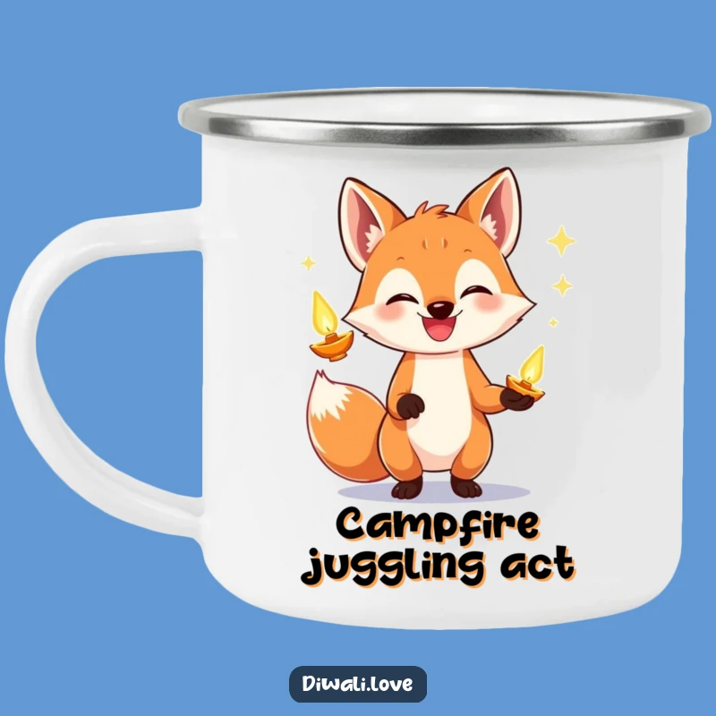Funny Fox Diya Juggling Camping Mug: Adventure with a Glowing Grin