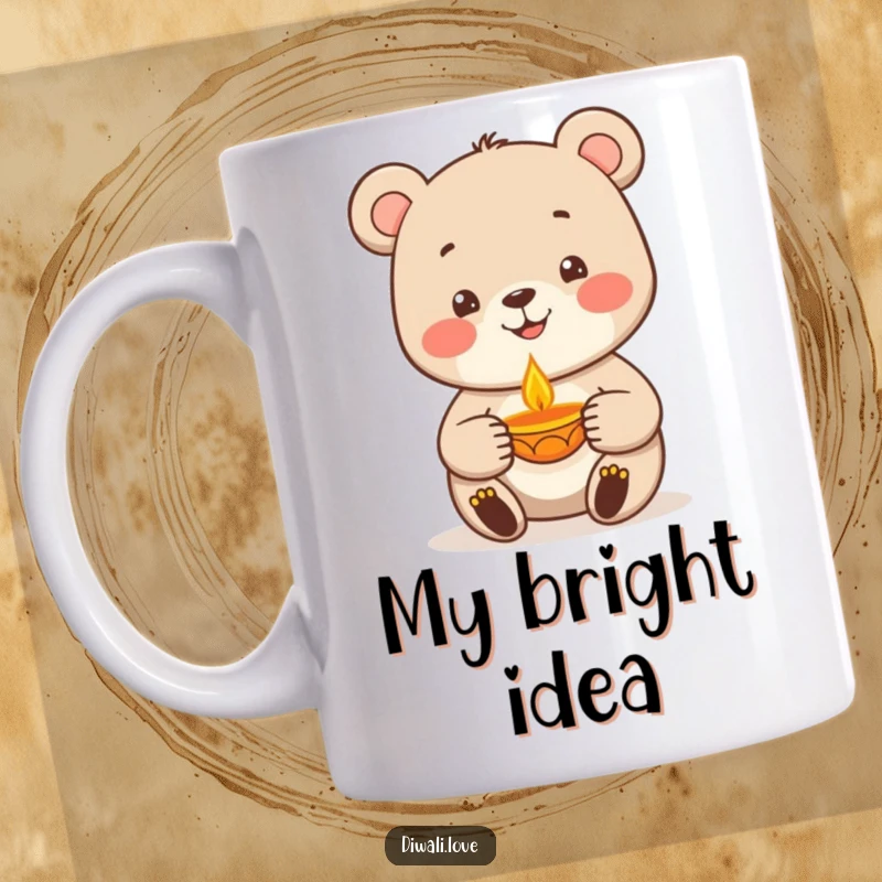 Funny bear character joyfully holding a flickering diya lamp, spreading warm holiday cheer, perfect for gifting.