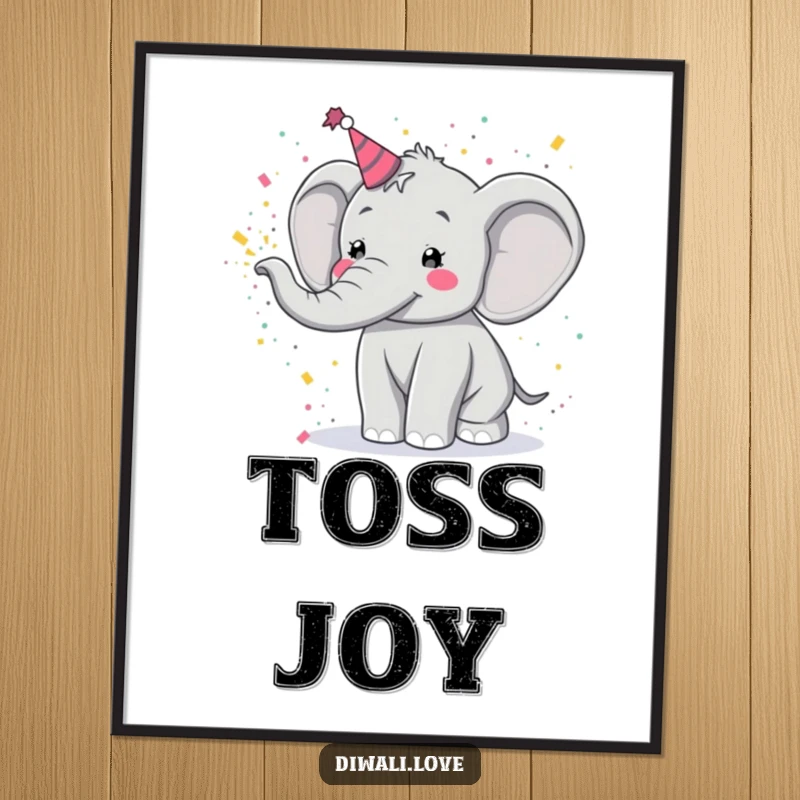 Funny poster: A festive elephant joyfully tossing a vibrant explosion of Holi powder, capturing pure celebration.