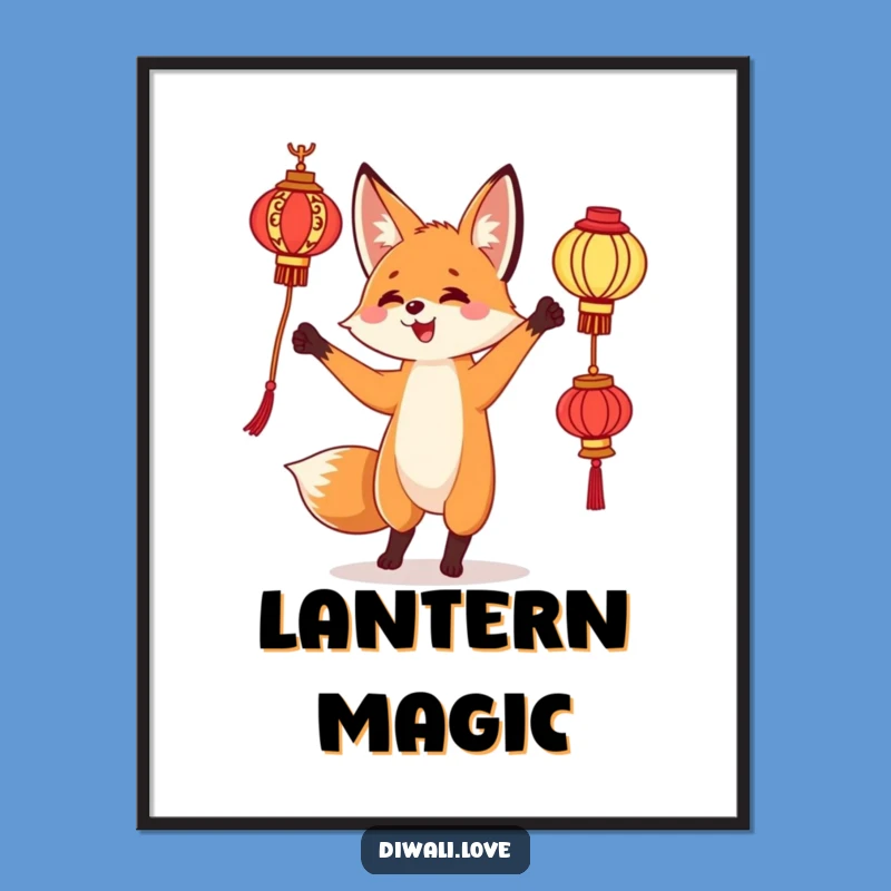 Funny Fox Lantern Poster - Curious Juggling Wall Art