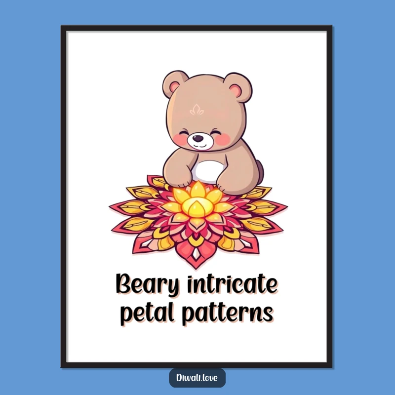 Free Printable Bear Rangoli Wall Art - Artistic Downloadable Decor for Serene Spaces