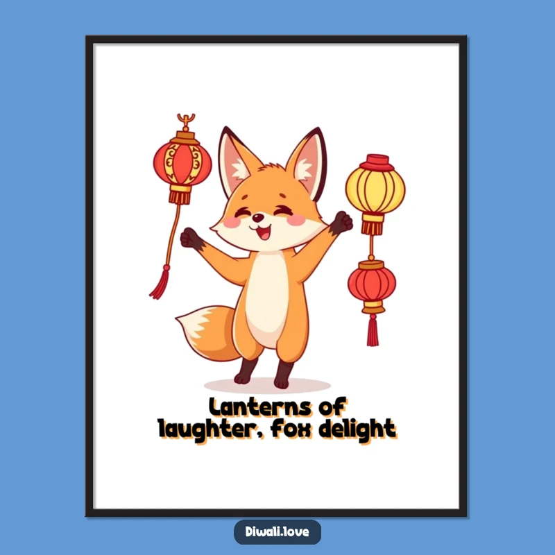 Funny Free Printable Wall Art: Fox Juggling Lanterns, Downloadable Decor