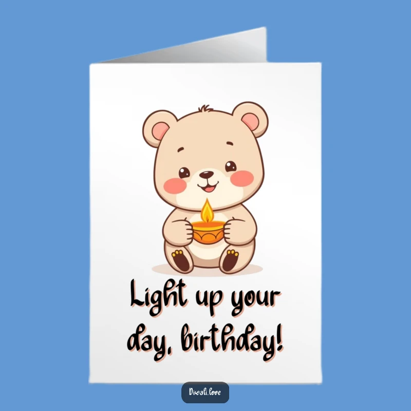 Free Printable Birthday Card: Happy Bear Diya Lamp - Funny Downloadable Gift