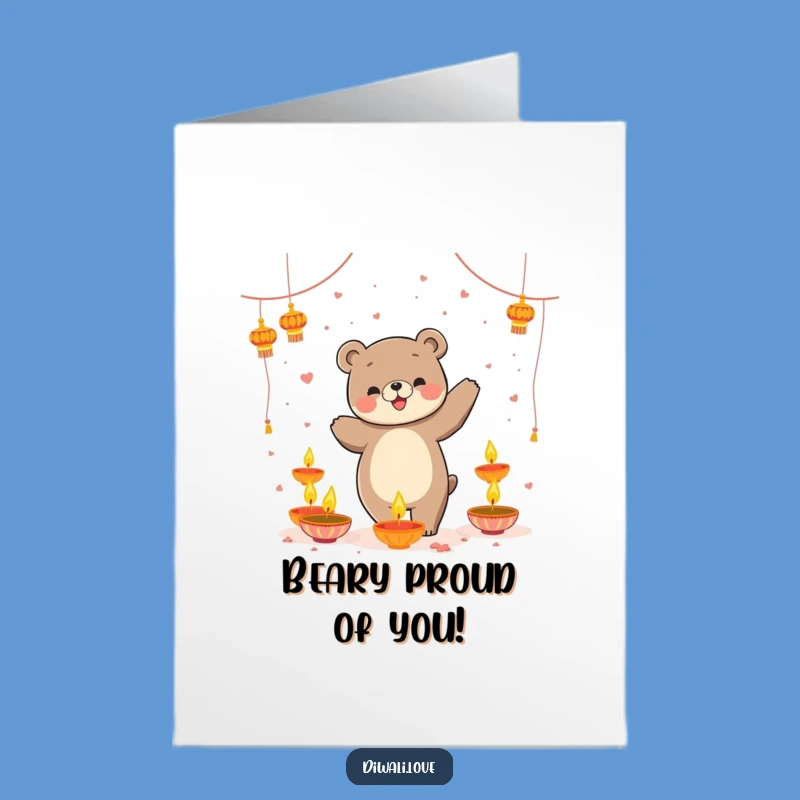 Free Printable Congrats Card: Bear Dancing, Diyas, Funny Downloadable Celebration