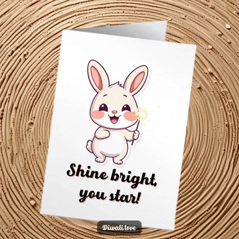 Funny Free Printable Congrats Card: Cheerful rabbit holding a lit sparkler, illuminating its face, celebratory.