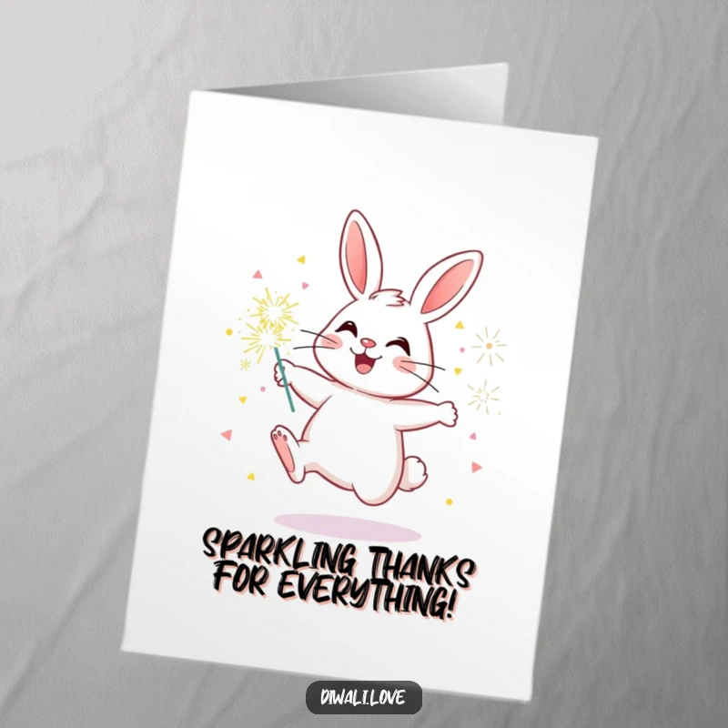Funny Free Printable Thank You Card featuring a cute bunny holding a bunch of bright, colorful sparklers.