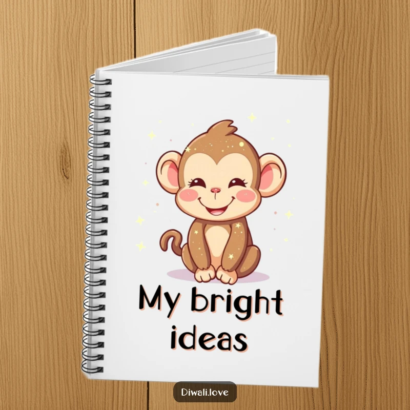 Funny notebook: A happy monkey smiling and sprinkling sparkling lights, perfect for jotting down creative ideas.