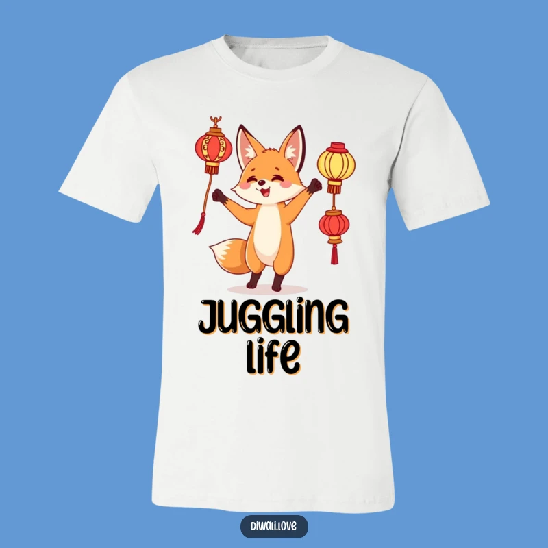 Funny Fox Lantern T-Shirt - Curious Juggling Fox Tee