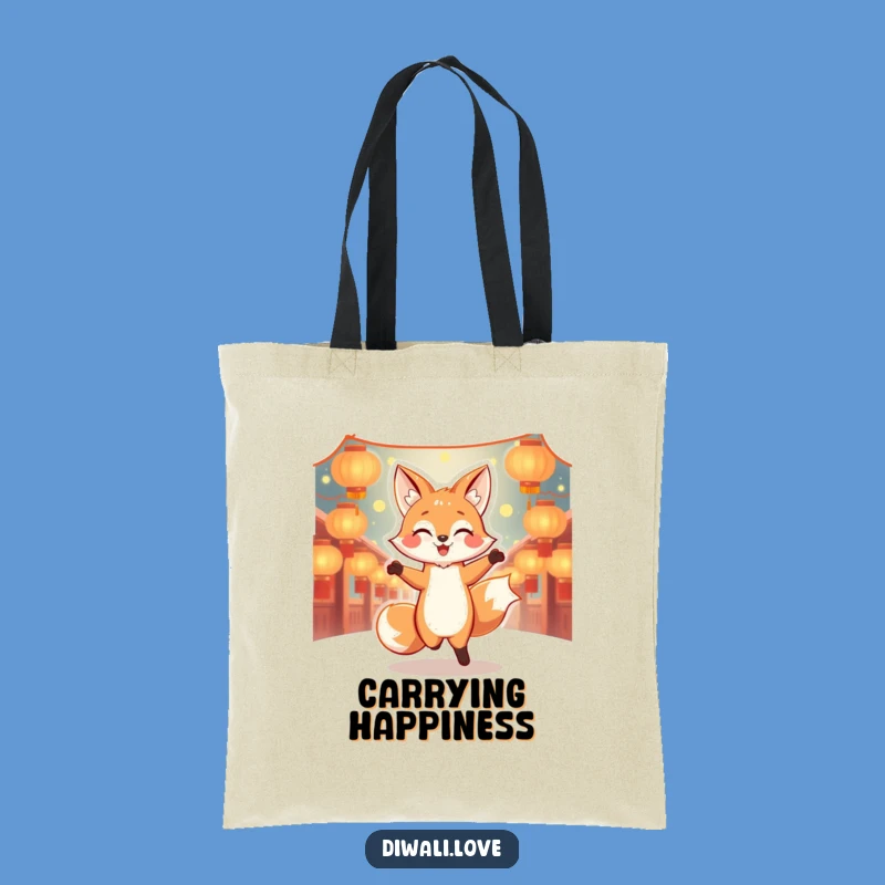 Funny Dancing Fox Lantern Tote Bag - Joyful Accessory