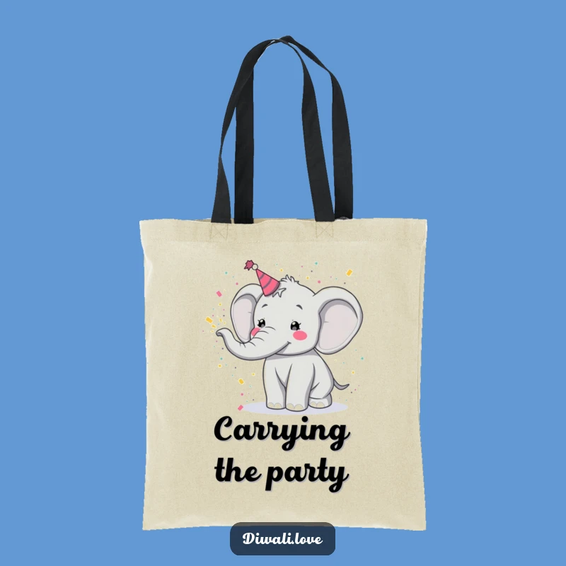 Funny Elephant Holi Tote Bag - Festive Powder Toss Eco-Friendly Carryall