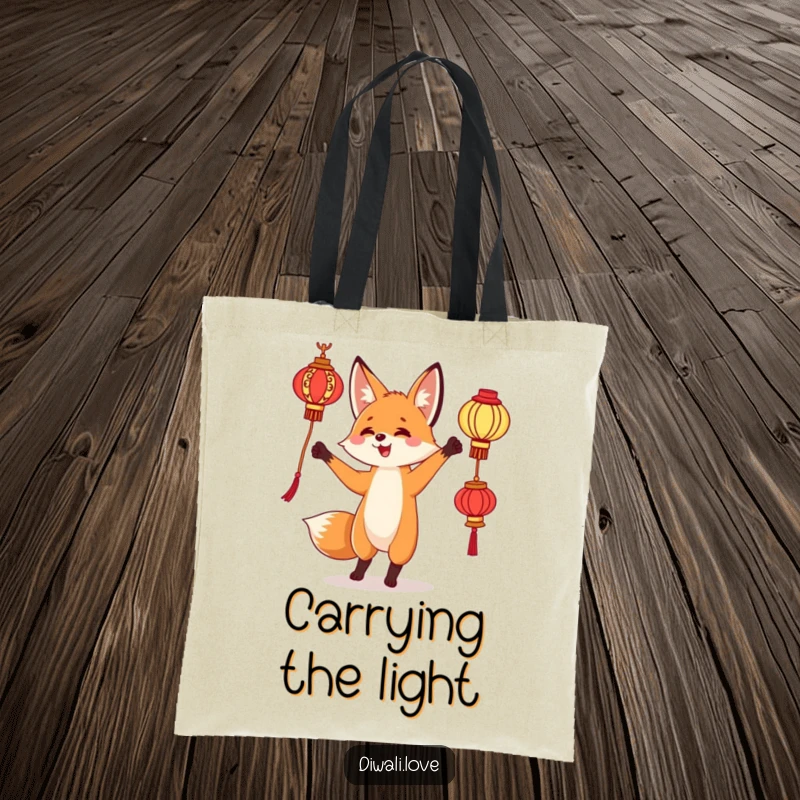 Funny tote bag: A curious fox juggling ornate lanterns, a practical and magical accessory.